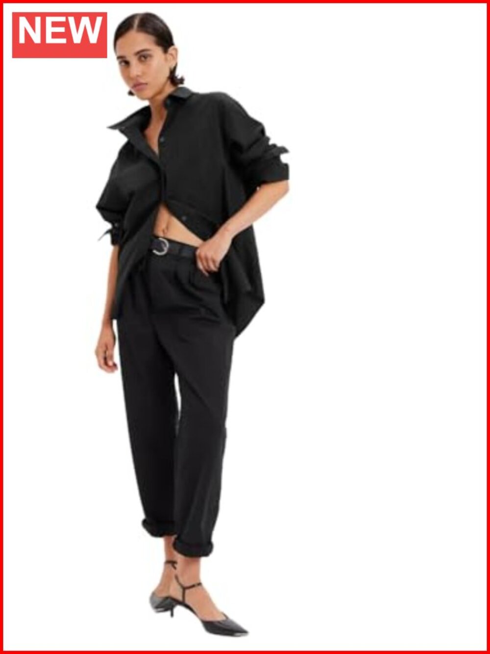 Poplin Big Shirt Crew Neck Long Sleeve Boxy T-Shirt